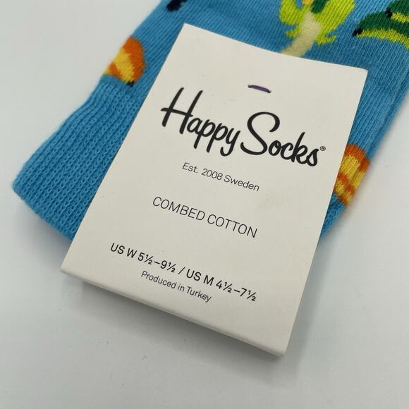 Happy Socks Banana Fun Print Turquoise Blue Unisex Women's 5.5 9.5 Men's 4.5 7.5 - Picture 3 of 3